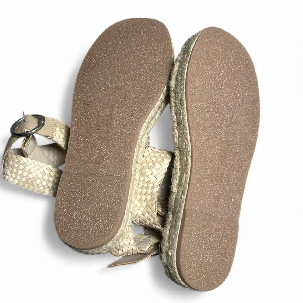 NWOB SAM EDELMAN Dakota Leather Espadrille Platform Sandals Size 8.5 M In Tan